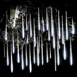 50CM SOLOR LED Meteorenregen Regenverlichting Waterdicht Vallende Regendruppel Fee Lichtslinger voor Kerstvakantie Feest Patio Decor 30CM