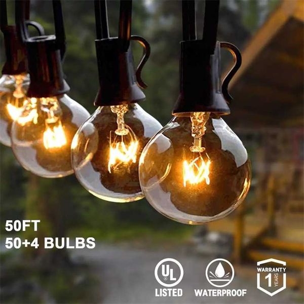 50Ft Outdoor Guirlande Lumières Festoon Effacer Ampoules Noël Patio Fée Guirlande Lumineuse Rue Guirlandes Année Décorations De Mariage 211104