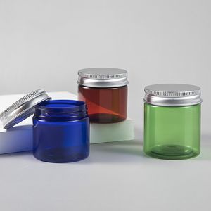 50g 80g pet vert brun bleu transparent pot vide bouche bouteille avec bouchon en aluminium pour crème et crème pour le visage cosmétiques sous-bouteille