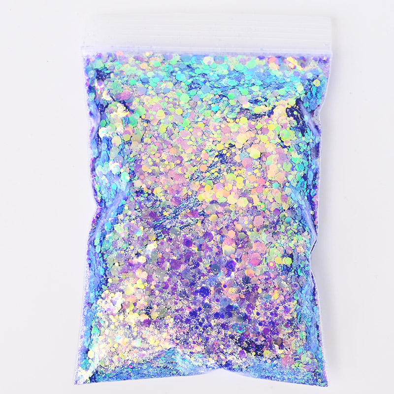 Glitter per unghie 50 g / borsa olografico misto a forma di esagono paillettes grosse fiocchi scintillanti fette manicure corpo / occhi / viso TCF2335