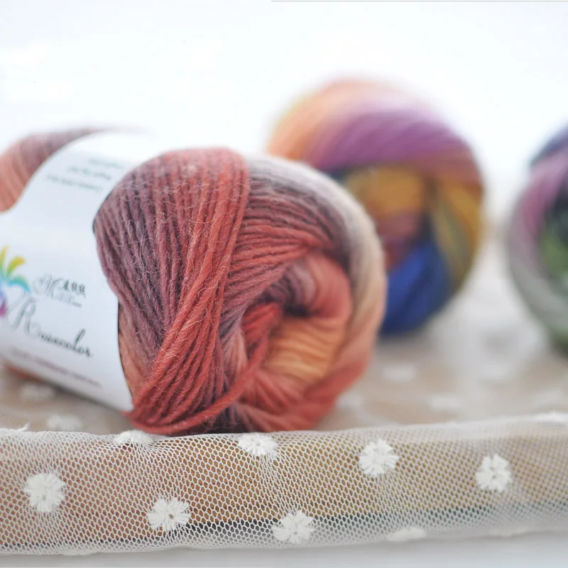 50g/ball Worsted Section-dyed Rainbow Yarn 100% Pure Wool Yarn for DIY Hand Knitting Crochet Shawl Scarf Thread XD003