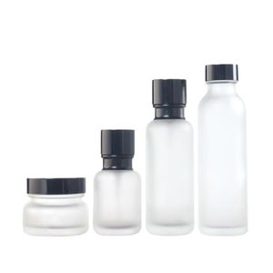 Bouteille en verre de 50G avec couvercles en plastique à grains de bois 50ML 110ML 150ML, crème en verre givré, récipient cosmétique, bouteilles à pompe Pvwbf