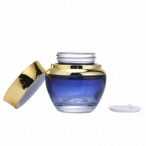 50g Gradiënt Blauw Glas Ctainer Flessen Potten Blauwe Pot voor Cosmetische Gezichtscrème Lippenbalsem Monsteropslag Thuisgebruik met Gouden Lip c5uo #