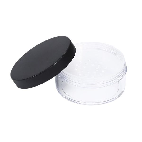 Pot de poudre vide en plastique de 50g, avec tamis, Pot de maquillage cosmétique, tamis Portable avec capuchon noir et blanc