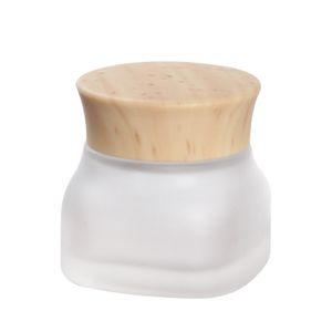 Pot de crème en verre mat transparent 50G, bouteille de parfum, lignes en bois, bouchon en plastique, boîte d'emballage cosmétique carrée