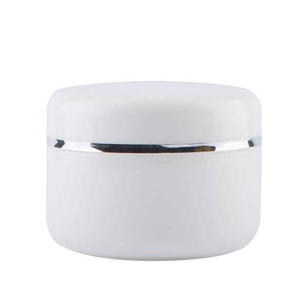 50g blanc en plastique bouteille pot pot avec de l'argent ligne pour crème essence gel art nail container sérum pour les yeux soins de la peau cosmétique emballage