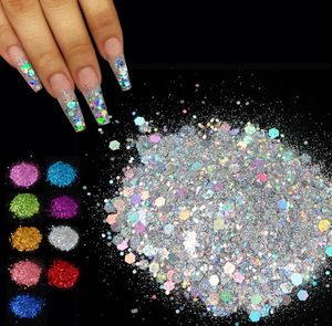 50Gbag gemengde nagel dikke glitter pailletten holografische zeshoekige vorm sprankelende nail art flakes 3d decor gel Poolse accosses7983830