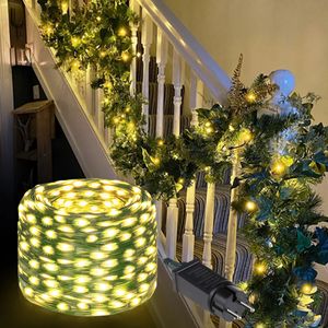 50m 100m groene draad LED String Jaar Fairy Lights Outdoor Garden Kerst Tree Decor LED Garland Waterdicht 110V-220V Solar 240329