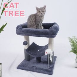 Rascador doble para gatos de 50m y 19,69 pulgadas, resistente torre para gatos con poste rascador de sisal, condominio para gatos con hamaca, cama con percha de felpa
