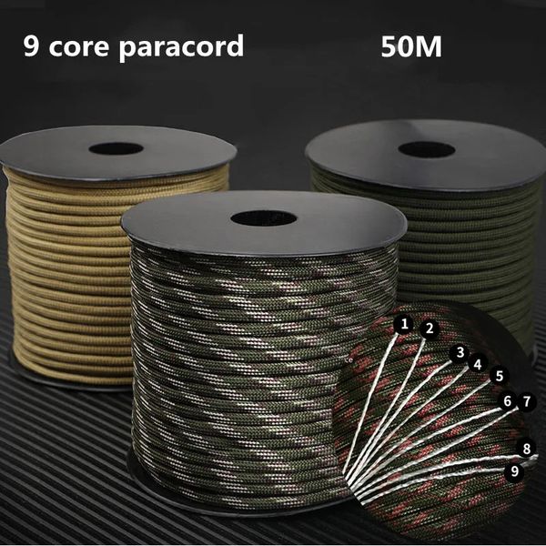 50m 650 Paracord militaire 9 brins 4mm cordon de parachute tactique accessoires de camping bricolage corde de tissage équipement de survie en plein air 240117