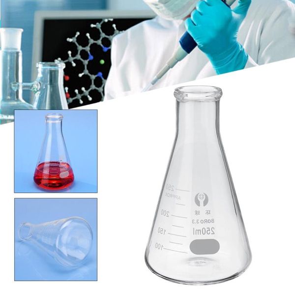 Livraison gratuite 50 ml 100 ml 250 ml flacon conique Erlenmeyer laboratoire flacon en verre borosilicate transparent verrerie de laboratoire école Teac Mmeo