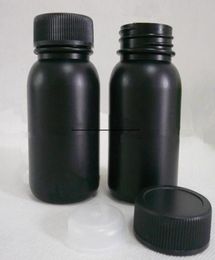 50 ml 100 ml de couleur noire foncée HDPE Bouteille de bouteille en plastique Pill Pill Pill avec bonnet SCEW et capuchon intérieur rapide 7707410