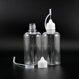 Flacon compte-gouttes en PET, 50ML, 100 pièces, pointe d'aiguille en métal, bouchon d'aiguille, flacons compte-gouttes hautement transparents, bouteille compressible, vapeur