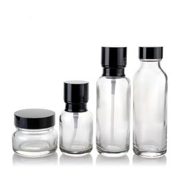 50 ml 110 ml 150 ml glazen fles wtih plastic houten korrel deksels vorst glas cr￨me cosmetische container pomp flessen