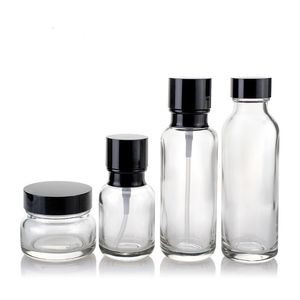 Bouteille en verre de 50 ML 110 ML 150 ML avec couvercles en plastique de Grain de bois gel verre crème cosmétique conteneur pompe bouteilles