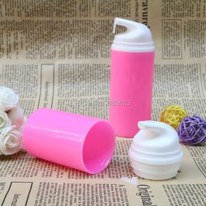 50ml 80ml Rose Red Airless Pump Bottles White Head Plastic Botella de envasado al vacío Envases cosméticos 100 unids / lote