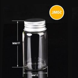 50 ml de vidrio transparente Botellas vacías Mensaje de tornillo de aluminio Deseje el maquillaje de caramelo Muestra cosmética Botellas jarras de aceites esenciales Vial contener jlxl