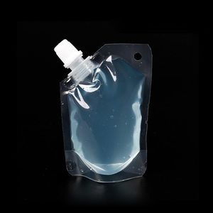 Doypack con pico de esquina de plástico transparente de 50 ml con bolsa de pie con tapa