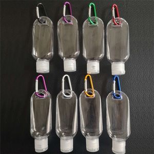 50 ml lege alcoholvulbare fles met karabijnhaak sleutelhaak haak helder transparante plastic hand sanitizer flescontainer voor reizen