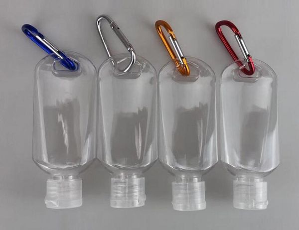 50 ml Bouteille rechargeable d'alcool vide avec clés à anneau de clés Clear transparent en plastique transparent bouteille de désinfection à la main pour le voyage 50pcs DHL 4635060