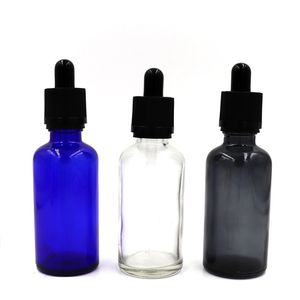 Botella de vidrio de 50 ml E Botella cuentagotas de líquido con material de vidrio Claro Negro Azul 3 colores Botellas vacías de Ejuice DHL gratis