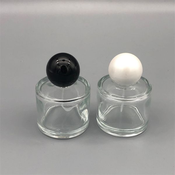 Bouteille de parfum en verre cylindrique de 50ML, flacon de parfum de haute qualité, flacons de pulvérisation cosmétiques à bouchon rond