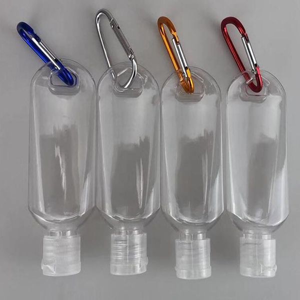 Bouteille de désinfectant pour les mains de 50ML, vide, rechargeable, avec porte-clés, crochet, en plastique Transparent, livraison gratuite