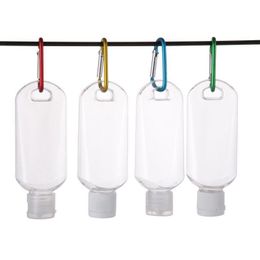 Bouteille de désinfectant pour les mains de 50 ml pour liquide désinfectant Capuchon rabattable avec porte-clés Crochet Bouteille en plastique transparente pour voyage Gbvkb Lpglv