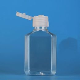 Desinfectante de manos de 50 ml Botella de plástico PET con tapa abatible Botella de forma cuadrada transparente para cosméticos Desinfectante de manos desechable Ivwtn