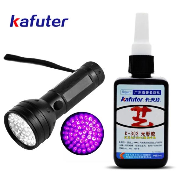 50 ml kafuter uv colle uv durage adhésif k-303 + 51led uv lampe de poche UV durcissement adhésif en cristal et liaison métallique