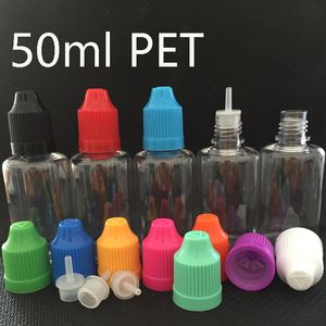 Flacon compte-gouttes en plastique pour jus liquide PET LDPE de 50ml, bouteilles d'huile à aiguille vide, pot de stockage avec capuchon coloré à l'épreuve des enfants