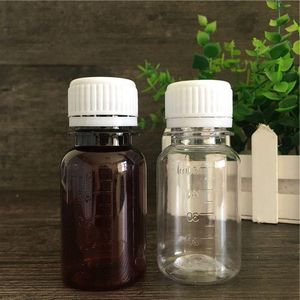 Bouteille PET Scale de 50 ml pour bouteille transparente de sirop liquide et bouteille ambrée avec bouchon à vis blanc F20172816 Trvki