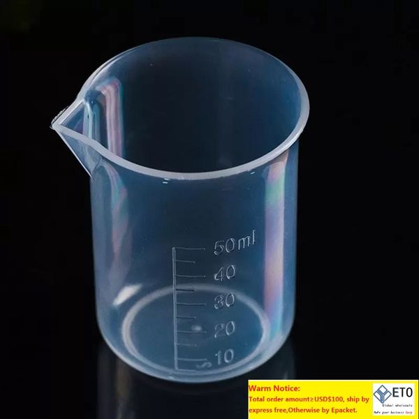 Taza medidora de plástico de 50ml, taza medidora graduada transparente, vaso de precipitados, suministros de laboratorio de cocina, herramienta de medición de líquidos, vaso de precipitados