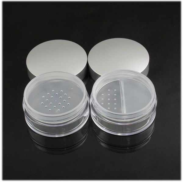 50ml Argent Vide Maquillage Emballage Pot Conteneur Poudre Boîte En Plastique Transparent Pot De Poudre Cosmétique Pot D'emballage Avec Tamis SN5201
