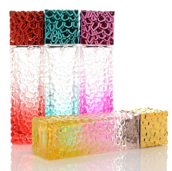 50ml eau cube forme verre vide parfum vis fine vaporisateur bouteille atomiseur vaporisateur bouteilles avec capuchon UV LX3015