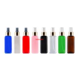 50 ml x 50 heldere vierkante plastic fles met gouden aluminium mist spray parfumflessen, transparante cosmetische verpakking containers