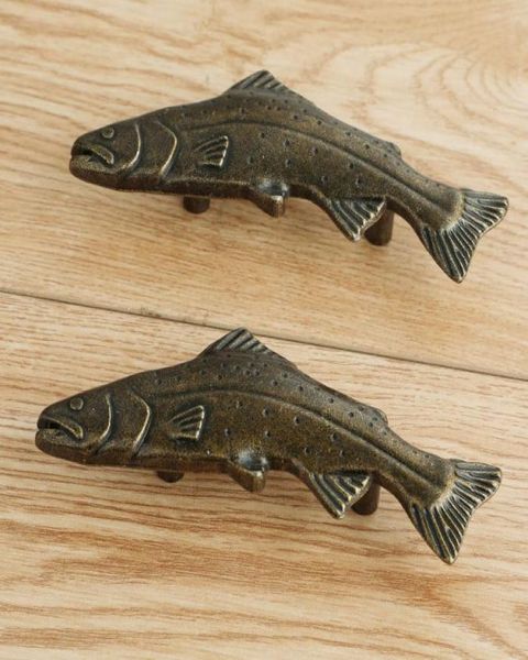 50 mm Retro Antique Fish Fish Type Armoire de cuisine Poignée de commode en bronze Cabinet de commode poignée 9746709