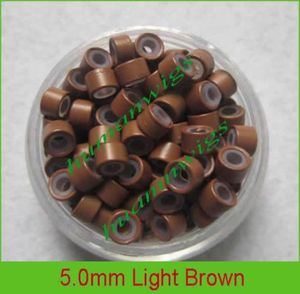 50 mm liens de micro-anneaux en silicone pour les extensions de cheveux en plumes Brown5000pcs Mélangez Color2183946