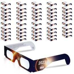 Paquete de 50 gafas de eclipse solar 2024, gafas de papel con certificación estándar CE ISO 12312-2, aprobadas para visualización directa del sol