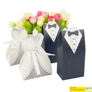 50pairlot bruid en bruidegom jurken bruiloft candy doos geschenken voorkeur voor bruiloft bonbonniere diy evenement feestbenodigdheden
