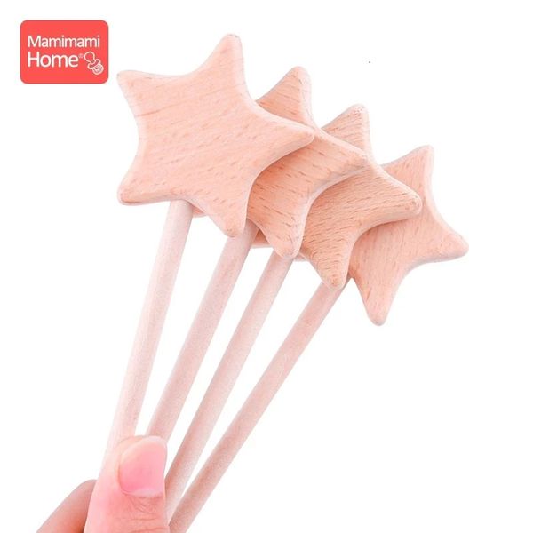 50 unid bebé mordedor de madera haya roedor estrella juguetes diy luna corazón palos mágicos juego masticable gimnasio productos para niños 240226