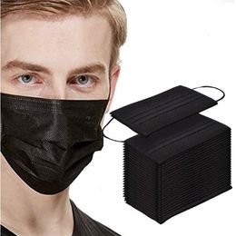50pc Masque de protection de la bouche du visage noir Disposable Masques en bouche non tissés en stock236n