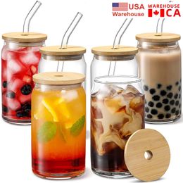 50pc/Carton CA USA STOCK 16oz Tazas de vidrio Copas de vino Frosted Clear Blanks Sublimation Water Bottles Can Shaped Tumblers JN24