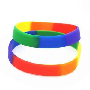 50 st mode regenboog trots siliconen polsbandje kleur rubberen armband armbanden vrouwen mannen volwassen cadeau sieraden sh173