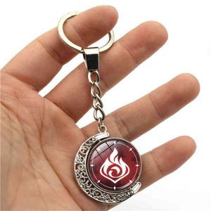 50PC Genshin Impact Porte-clés 360 degrés Rotation Lune Pendentif Jeu Oeil de Dieu Porte-clés En Métal Anneau pour Hommes Femmes Mignon Porte-clés Charmes Y220223