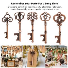 50pc Key Bottle Opender Vintage Metal Beer Bottle Overner avec une corde de jute et un décor d'étiquette pour les faveurs de fête d'invité Souveniture de mariage