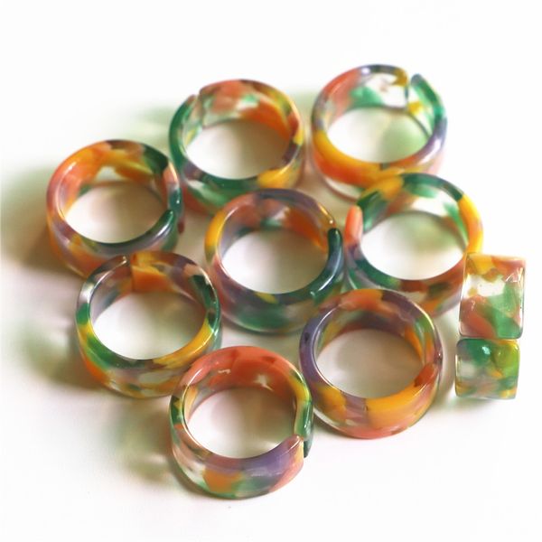 50 piezas de resina con apertura de tortuga para mujeres y niñas, joyería 2021, anillos con patrón de mármol Irregular acrílico transparente Multicolor