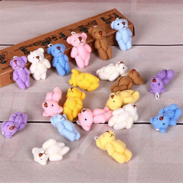 50 PC Super Kawaii Mini 4 cm Joint noeud papillon ours en peluche enfants jouets poupées en peluche cadeau de mariage pour les enfants Y0106258u