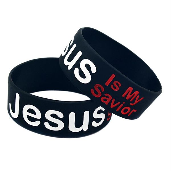 Bracelet en Silicone, 1 pouce de large, jésus est mon sauveur, nouveaux bijoux de foi religieuse, noir, taille adulte 210c, 50 pièces