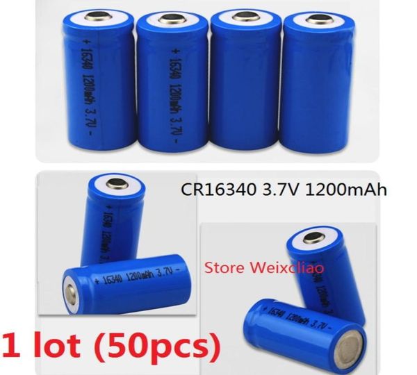 50 Uds 1 lote 16340 CR123A 37 V 1200mAh batería recargable de iones de litio baterías de iones de litio de 37 voltios 5149819